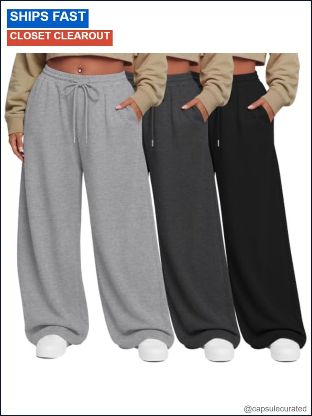 Wide Leg Sweatpants Palazzo Pants Plus Size 3 Pack Polyester Cotton